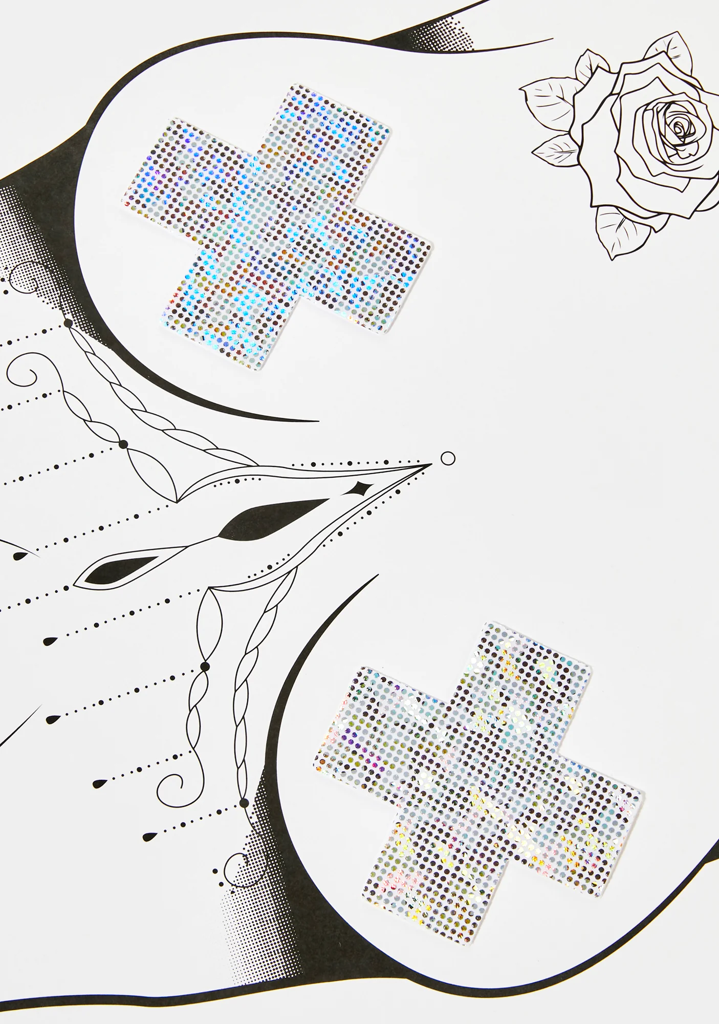 White Shattered Glass Disco Ball Glitter Cross Pasties - Image 2