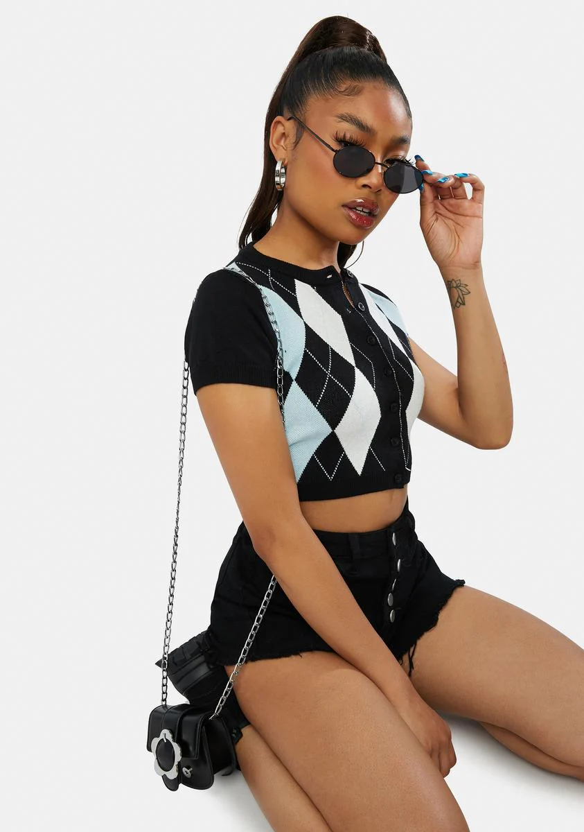 Wicked She's The Truth Argyle Crop Top - Image 2
