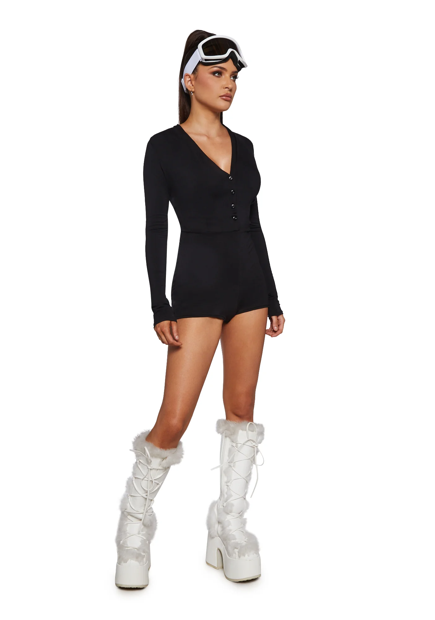 Wicked Wild Instincts Long Sleeve Romper- Black - Image 2