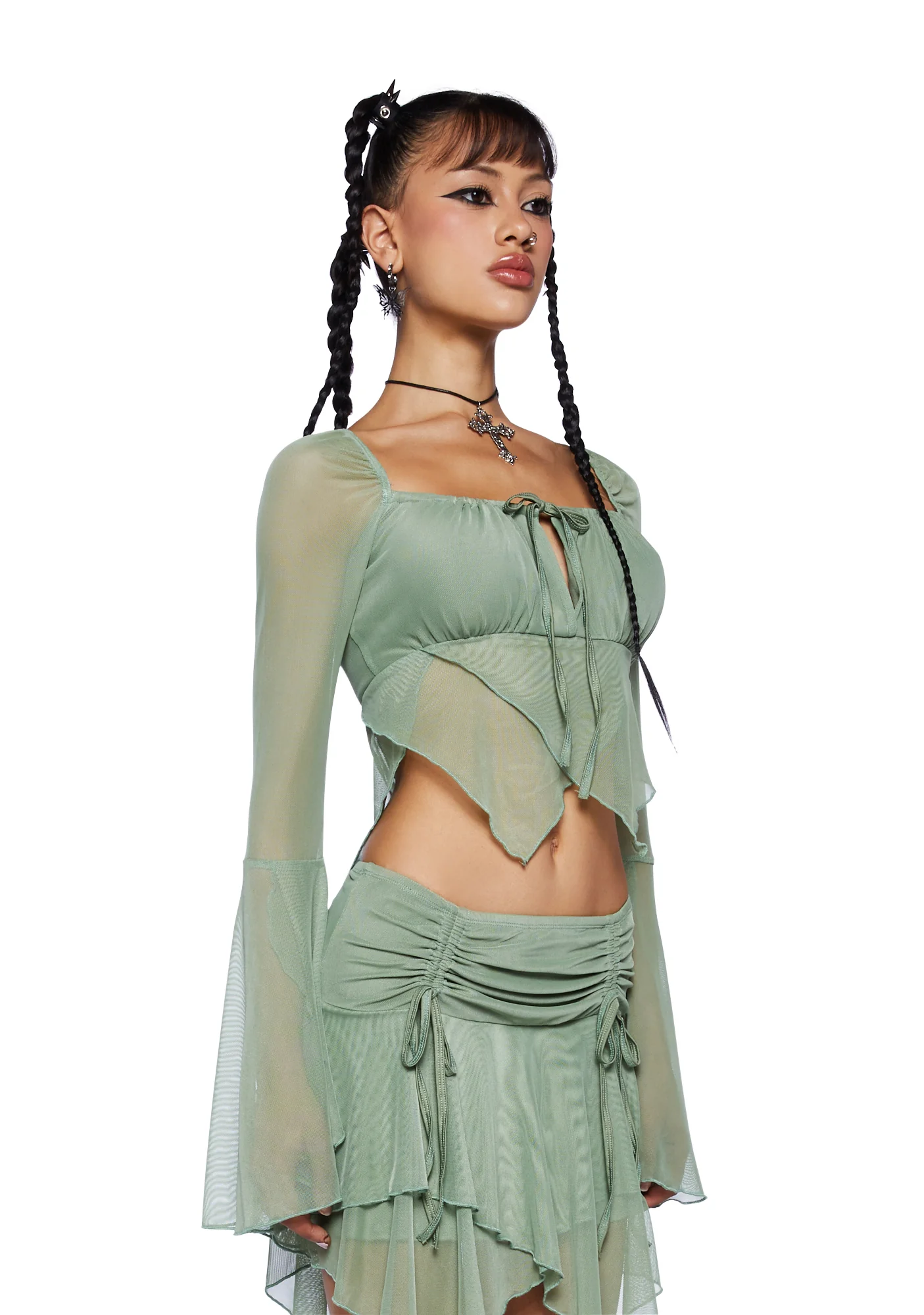 Wild Attraction Mesh Top- Green - Image 3