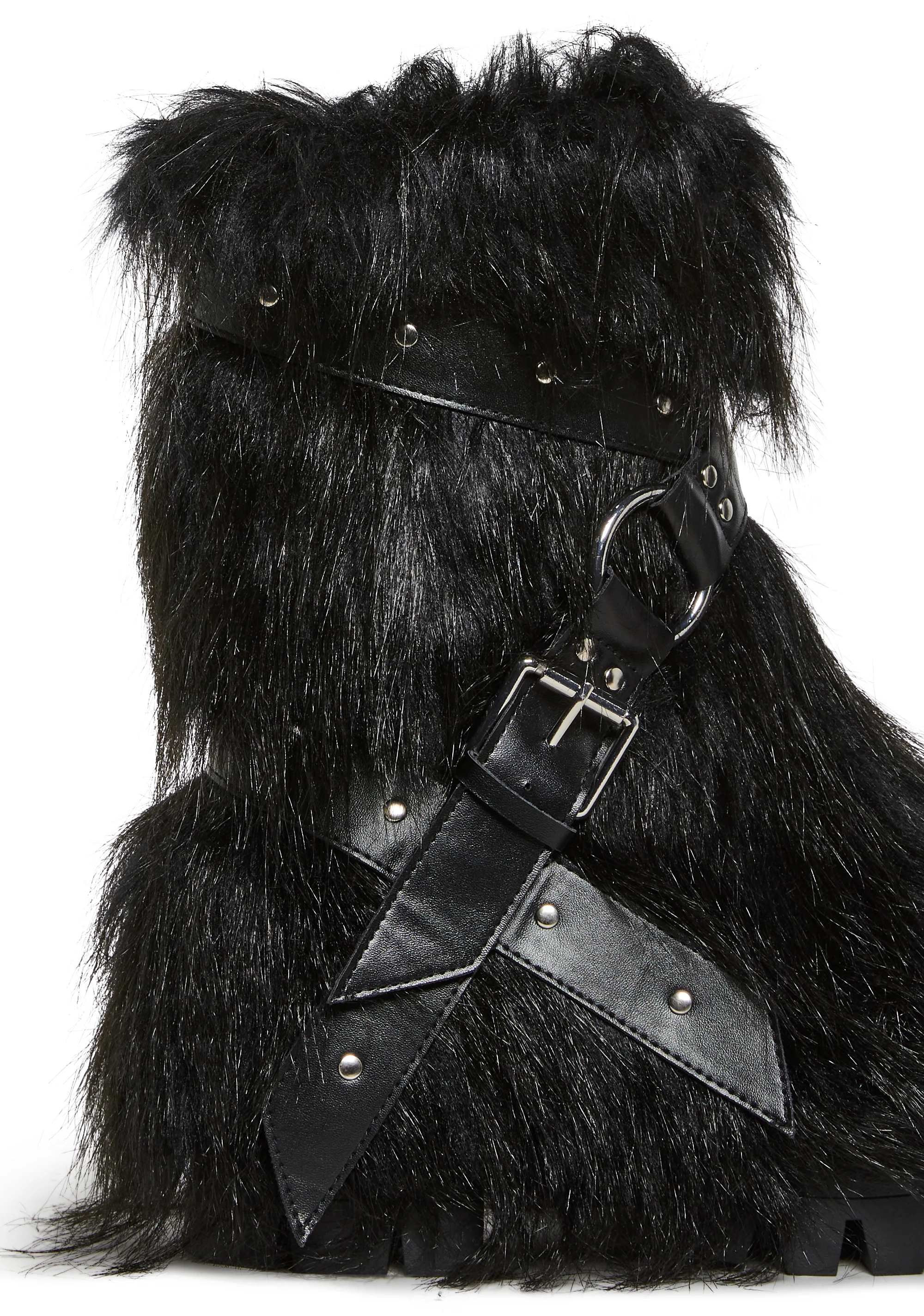 Low Wild Instincts Faux Fur Combat Boots - Black - Image 2