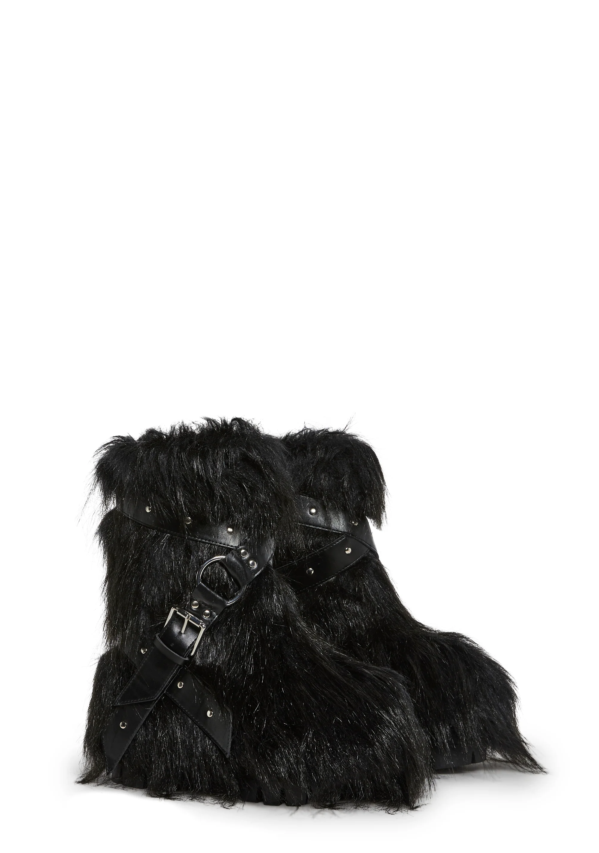 Low Wild Instincts Faux Fur Combat Boots - Black - Image 3