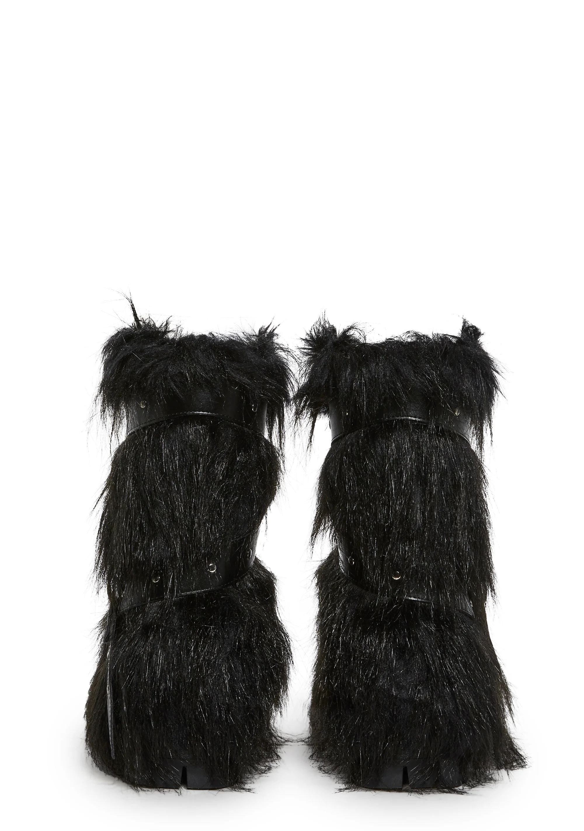 Low Wild Instincts Faux Fur Combat Boots - Black - Image 4