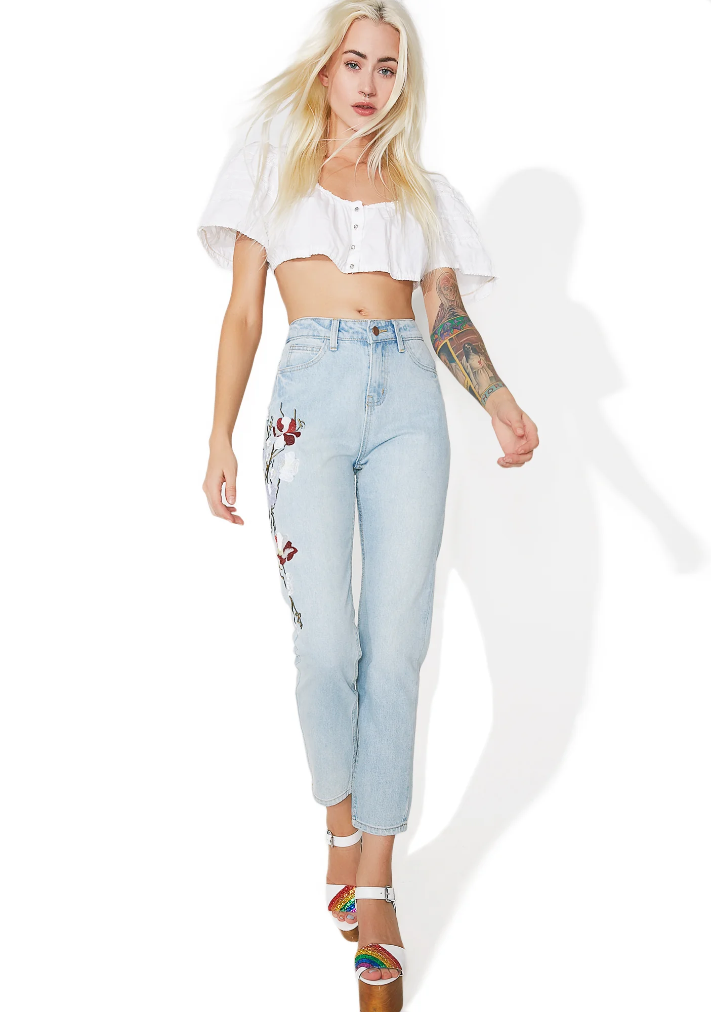 Wild Orchid Embroidered Jeans - Image 2