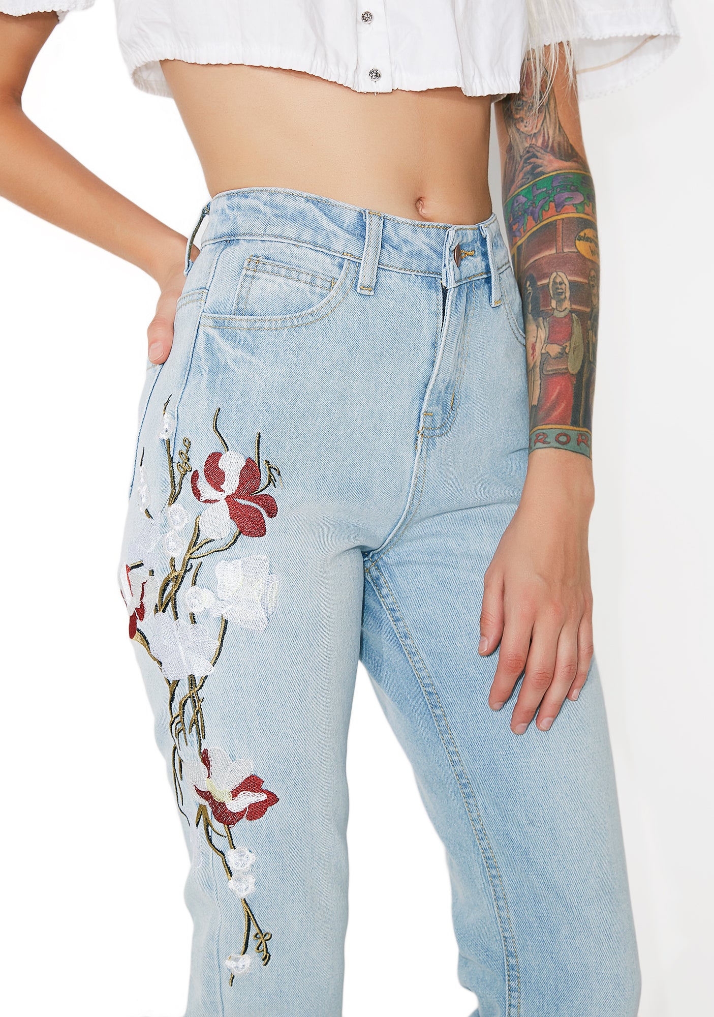 Wild Orchid Embroidered Jeans - Image 3