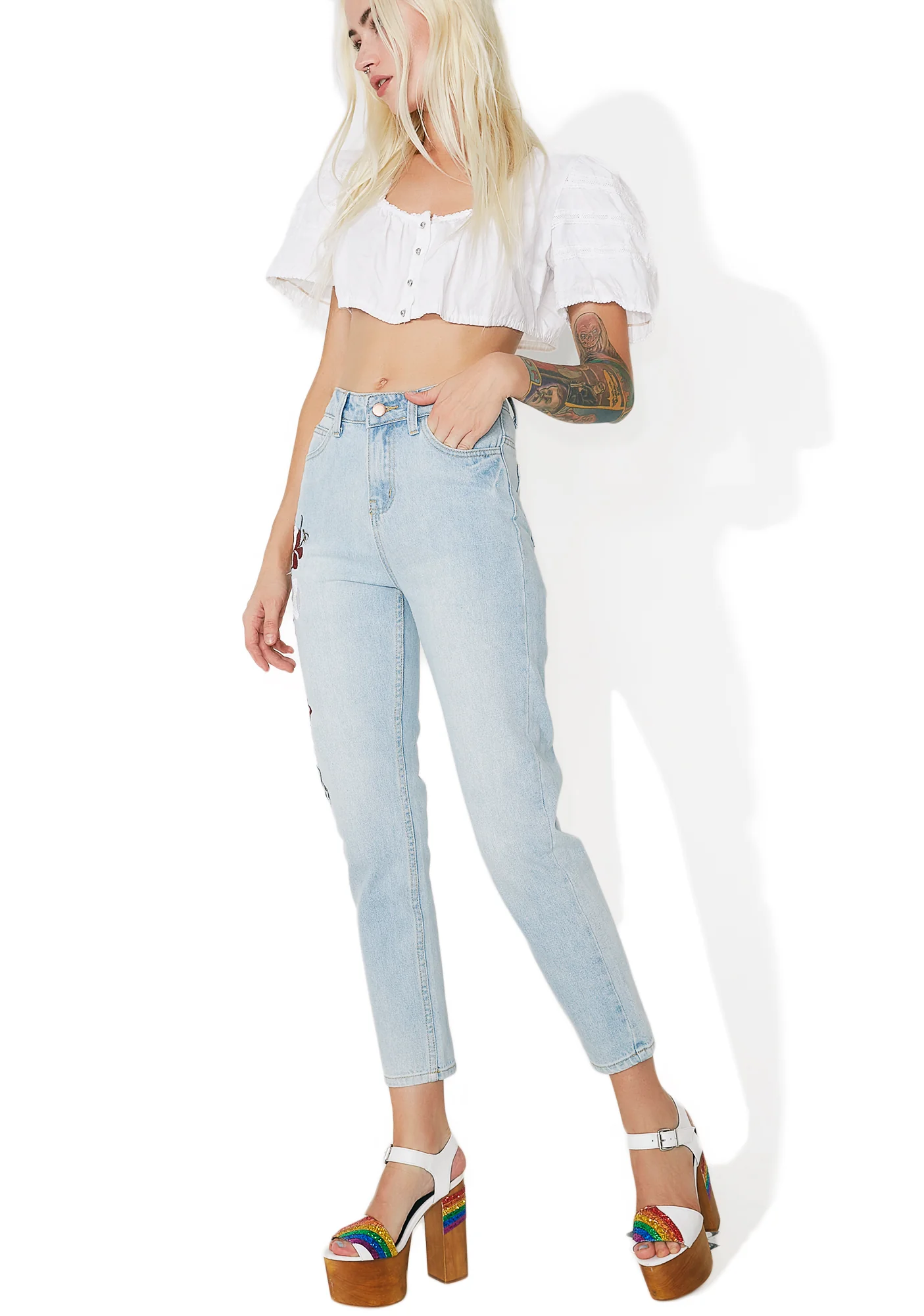 Wild Orchid Embroidered Jeans - Image 5