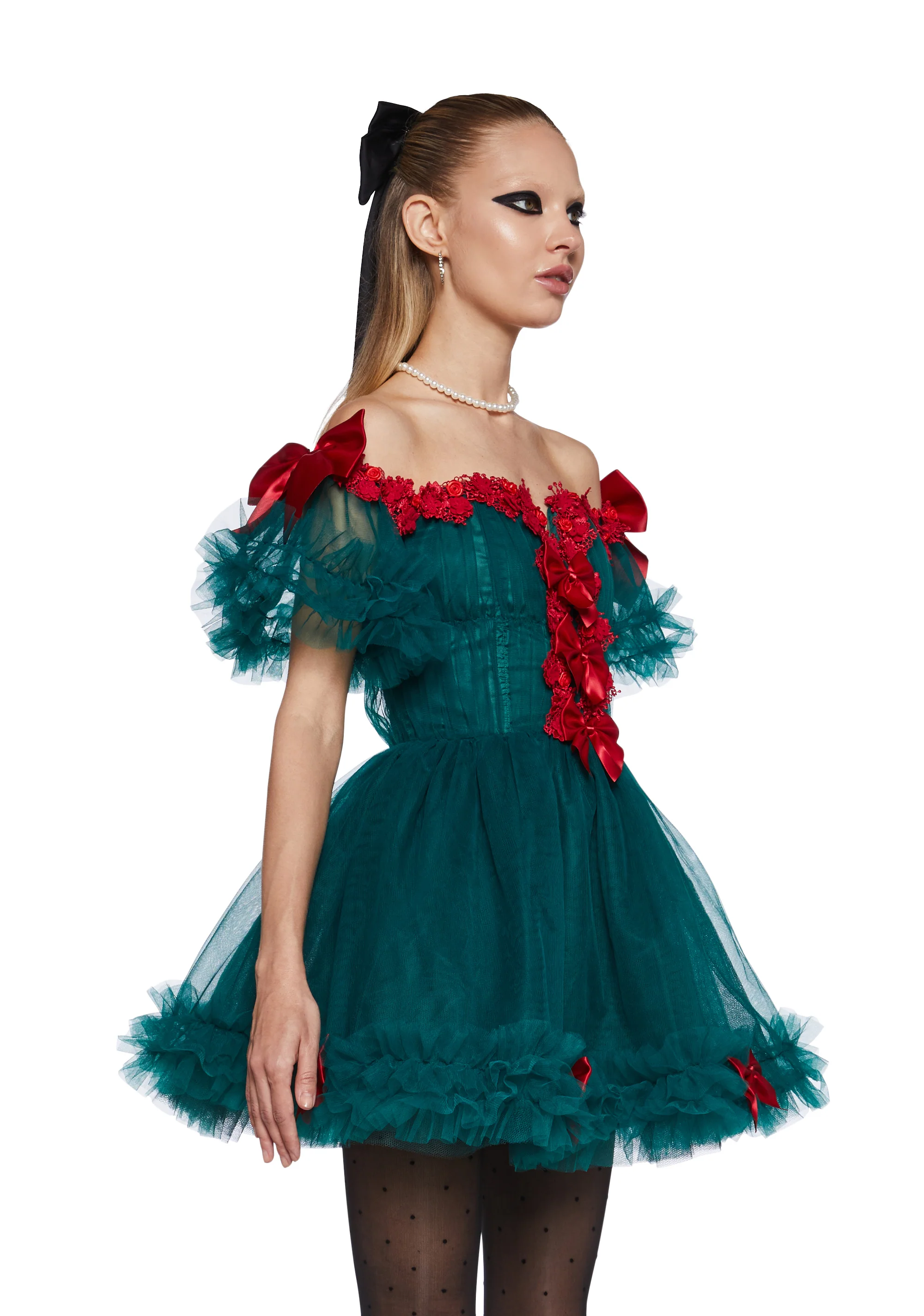 Winter Rose Mini Dress - Green - Image 3