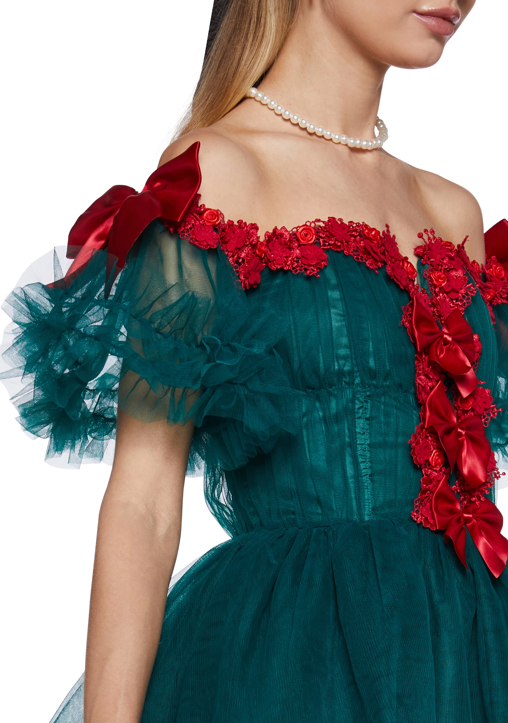 Winter Rose Mini Dress - Green - Image 7