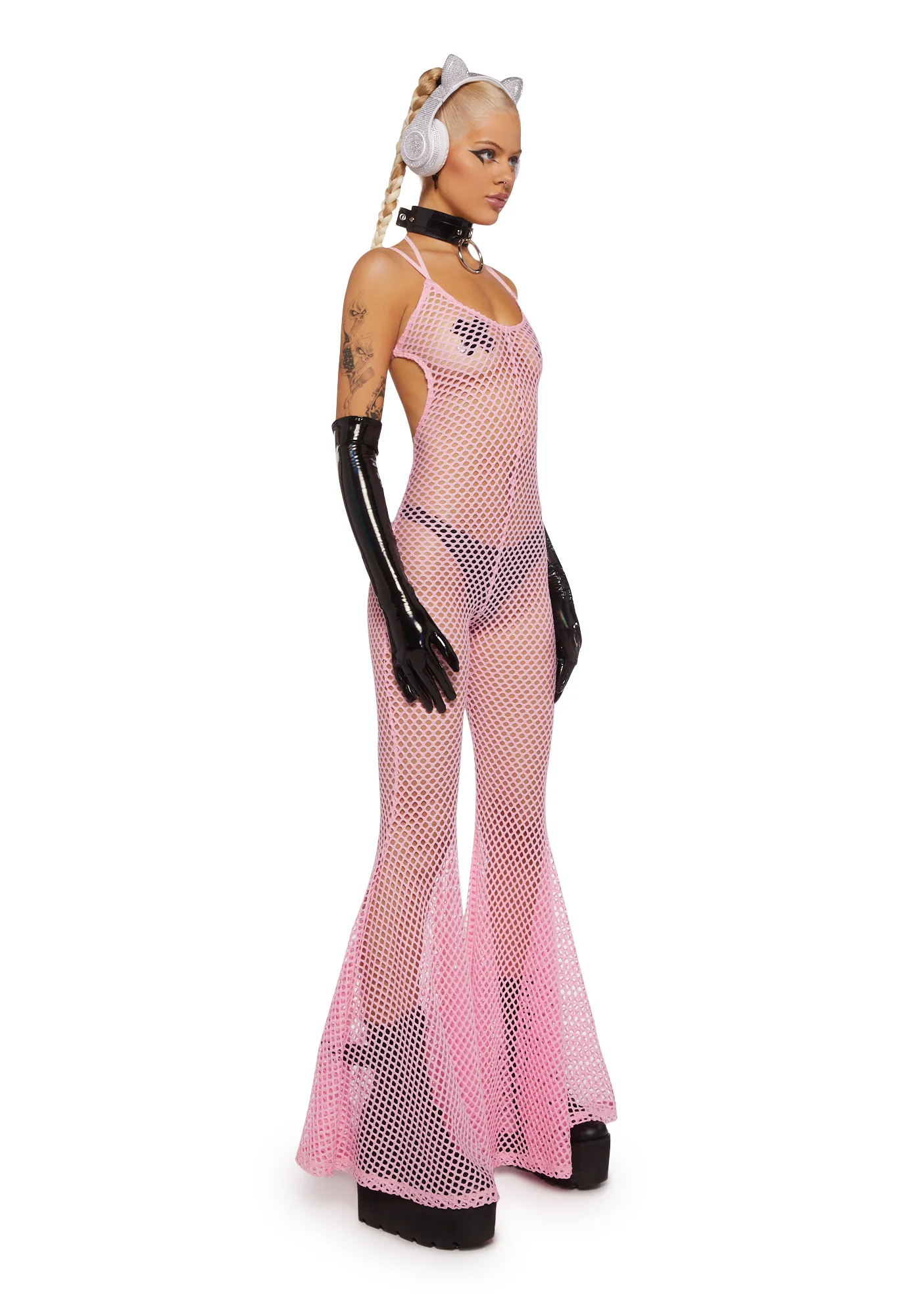Wired Seduction Fishnet Jumpsuit - Pink - Image 3