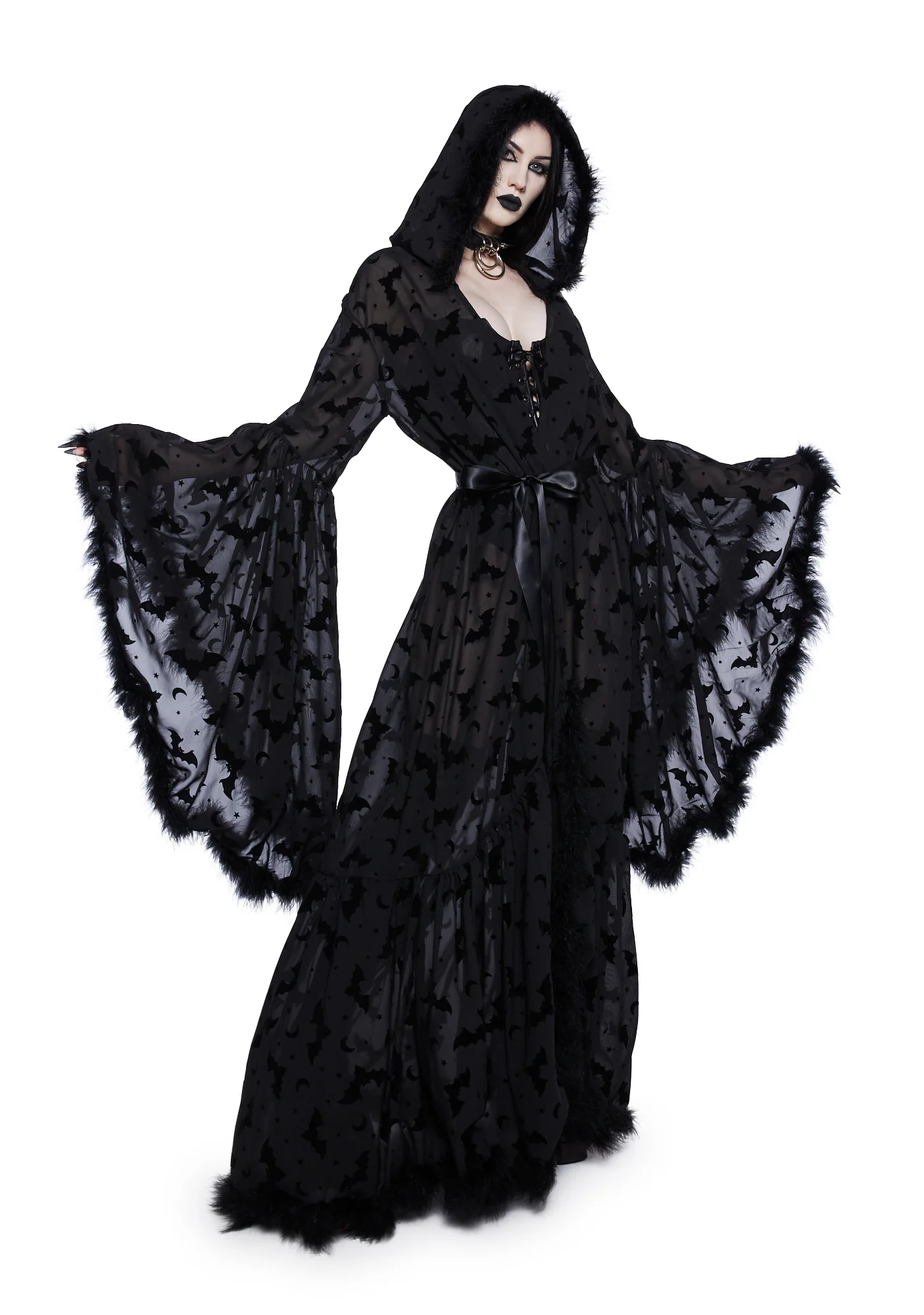 Witch You Were Here Marabou Robe - Black - Image 2