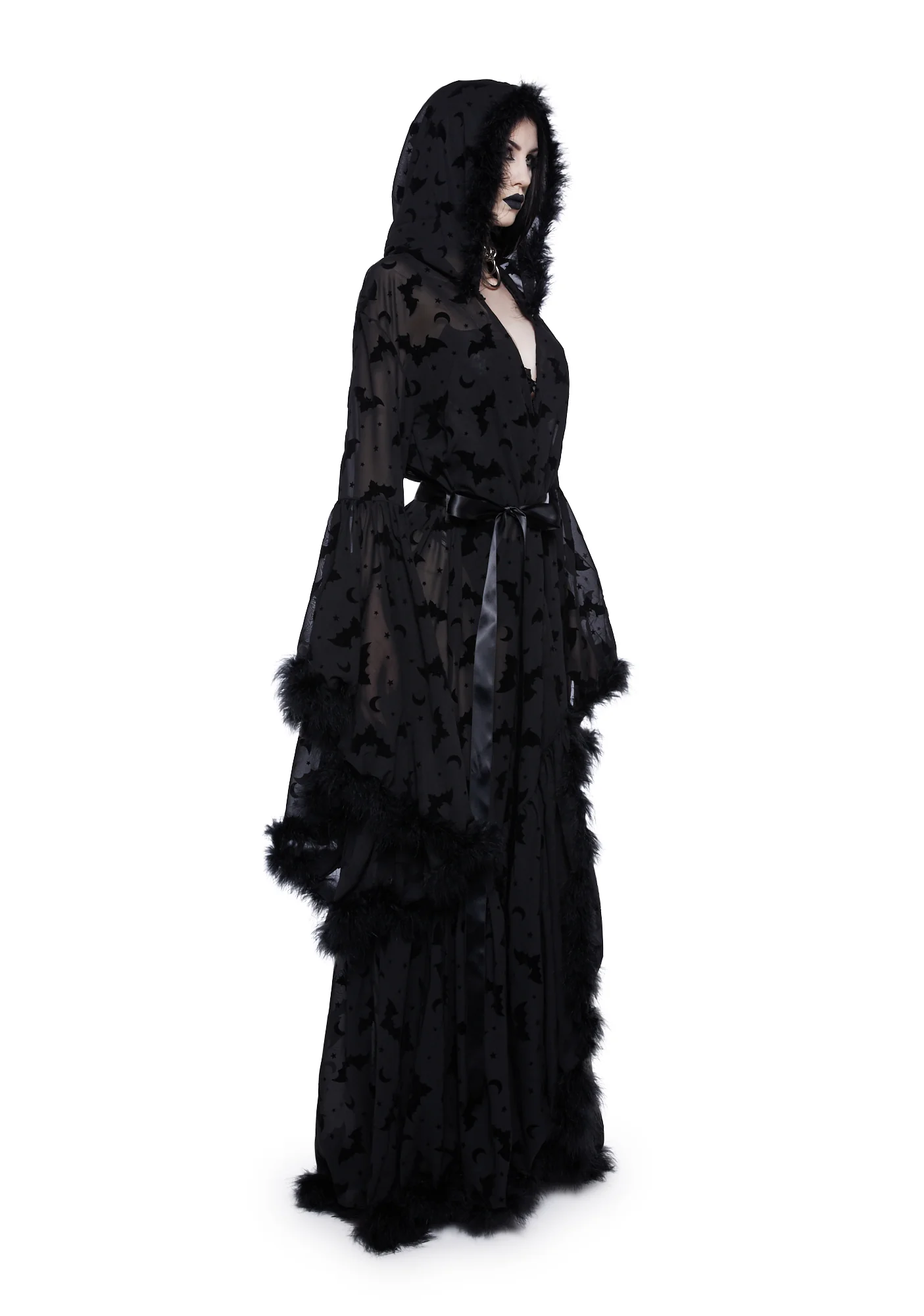 Witch You Were Here Marabou Robe - Black - Image 3