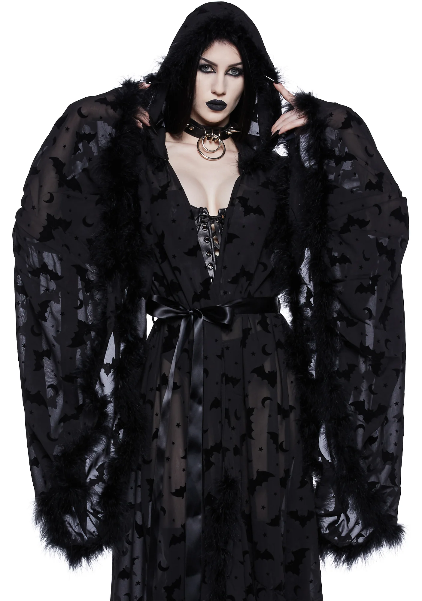 Witch You Were Here Marabou Robe - Black - Image 6