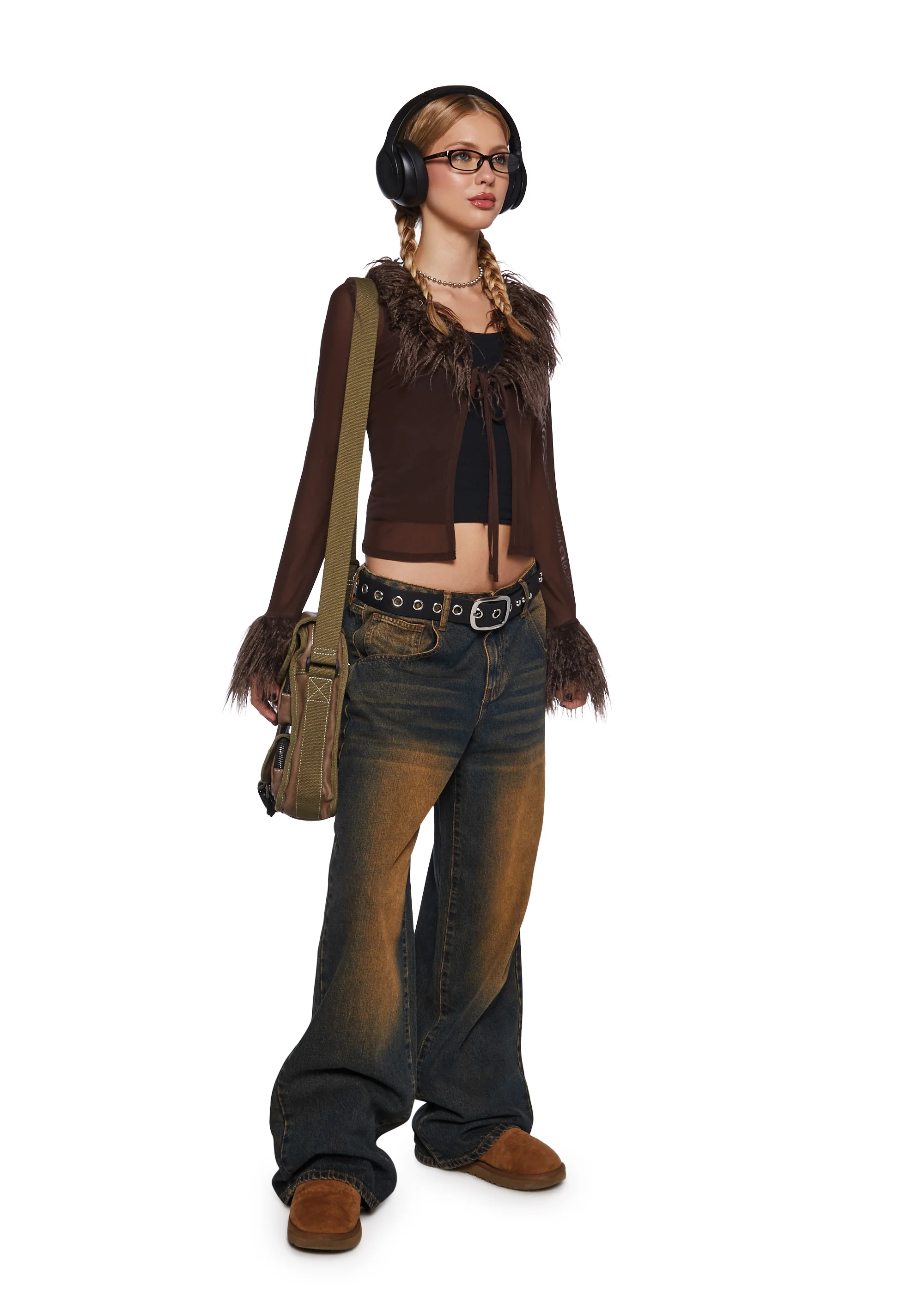 With The Band Knit Cardigan - Brown - Image 2