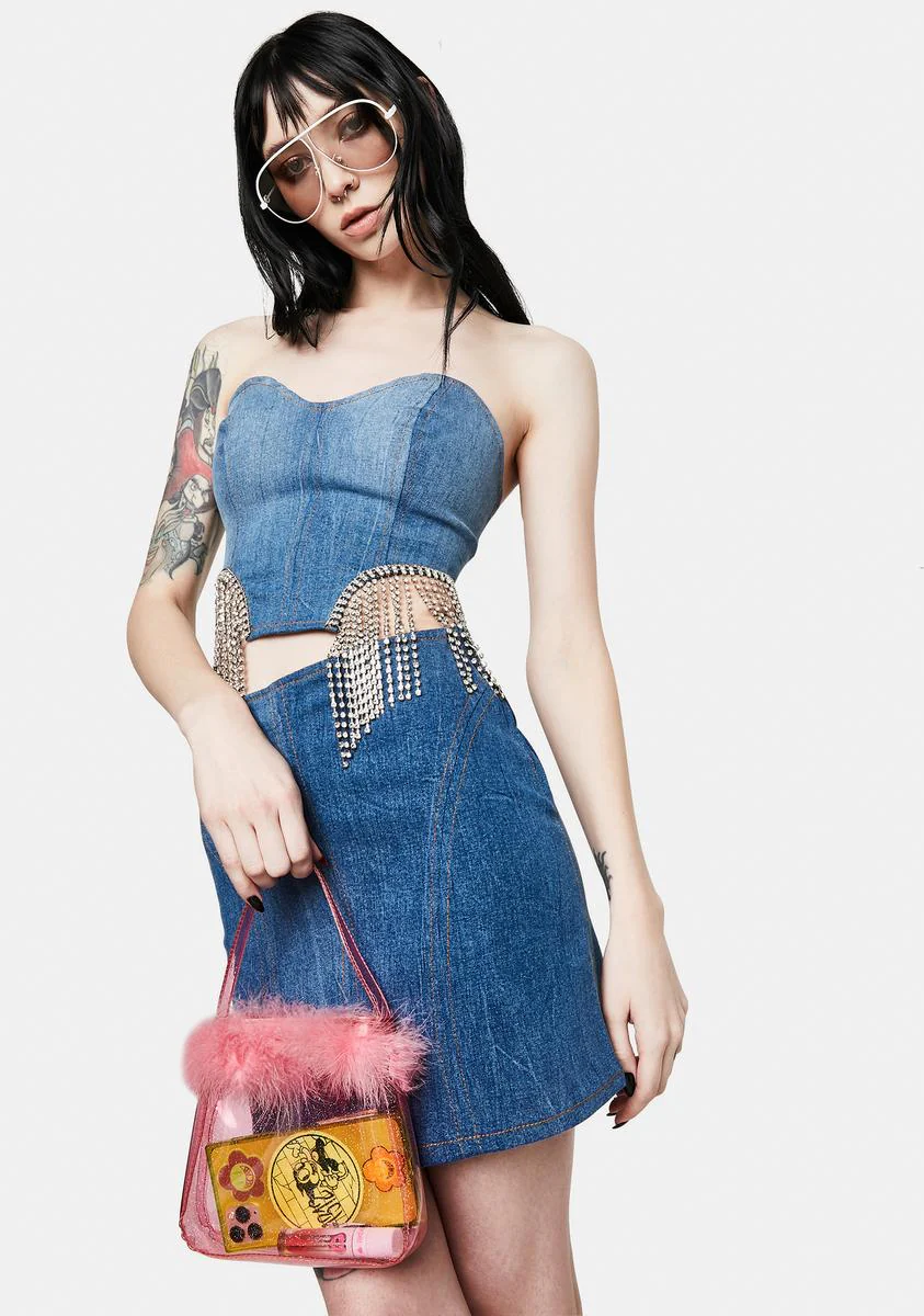 Without You Denim Fringe Bustier - Image 2