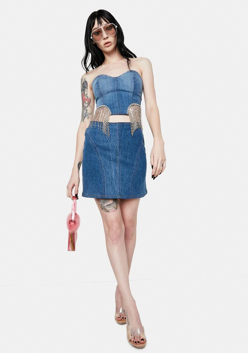 Without You Denim Fringe Bustier - Image 3