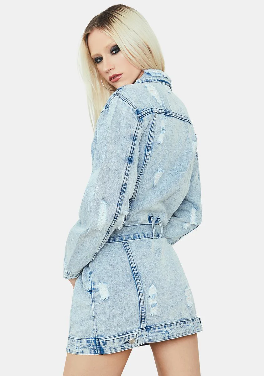 World Of Trouble Belted Denim Jacket - Image 4