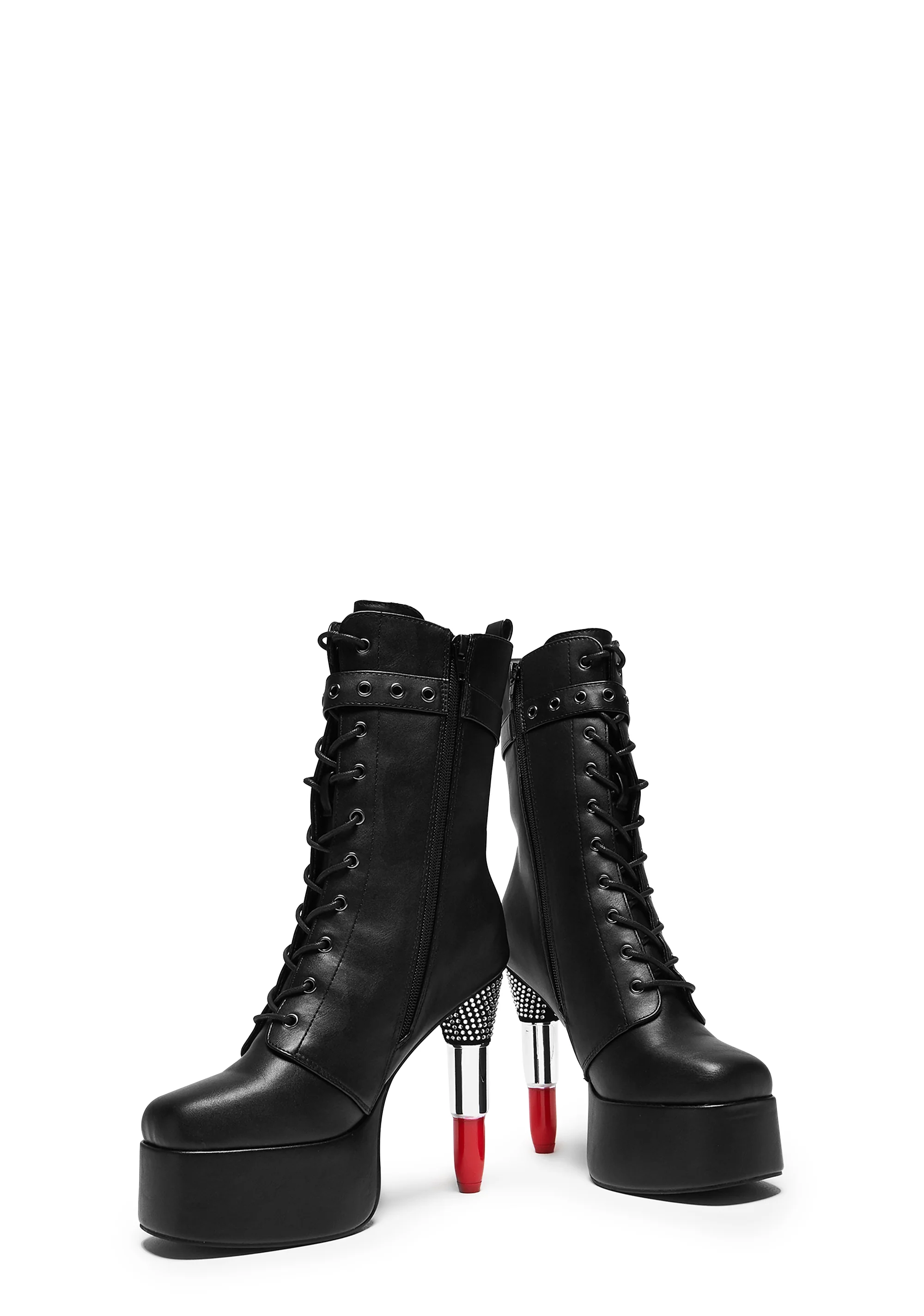 X Rocky Horror Show Thrill Me Lipstick Heeled Boots - Black - Image 2