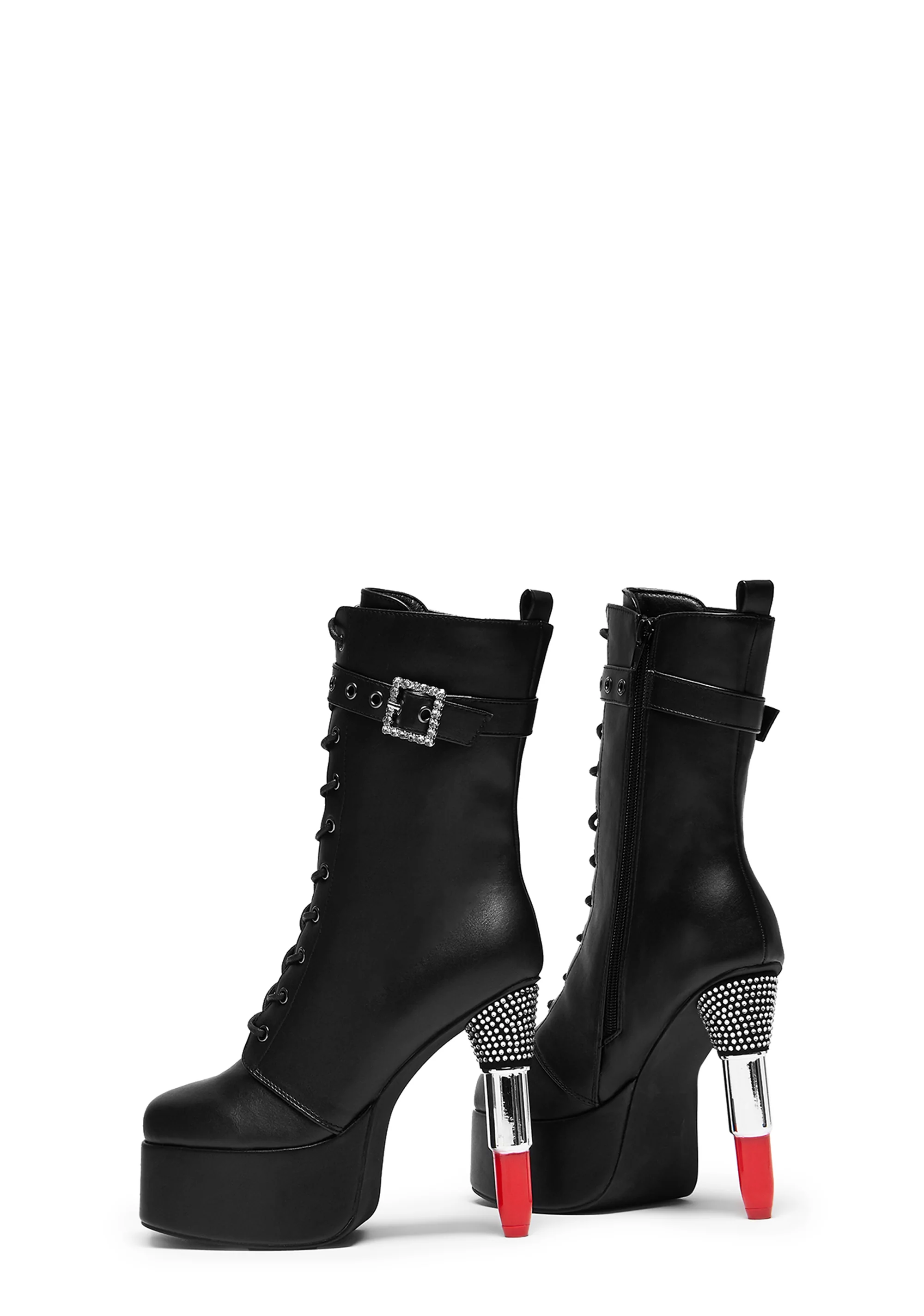 X Rocky Horror Show Thrill Me Lipstick Heeled Boots - Black - Image 6