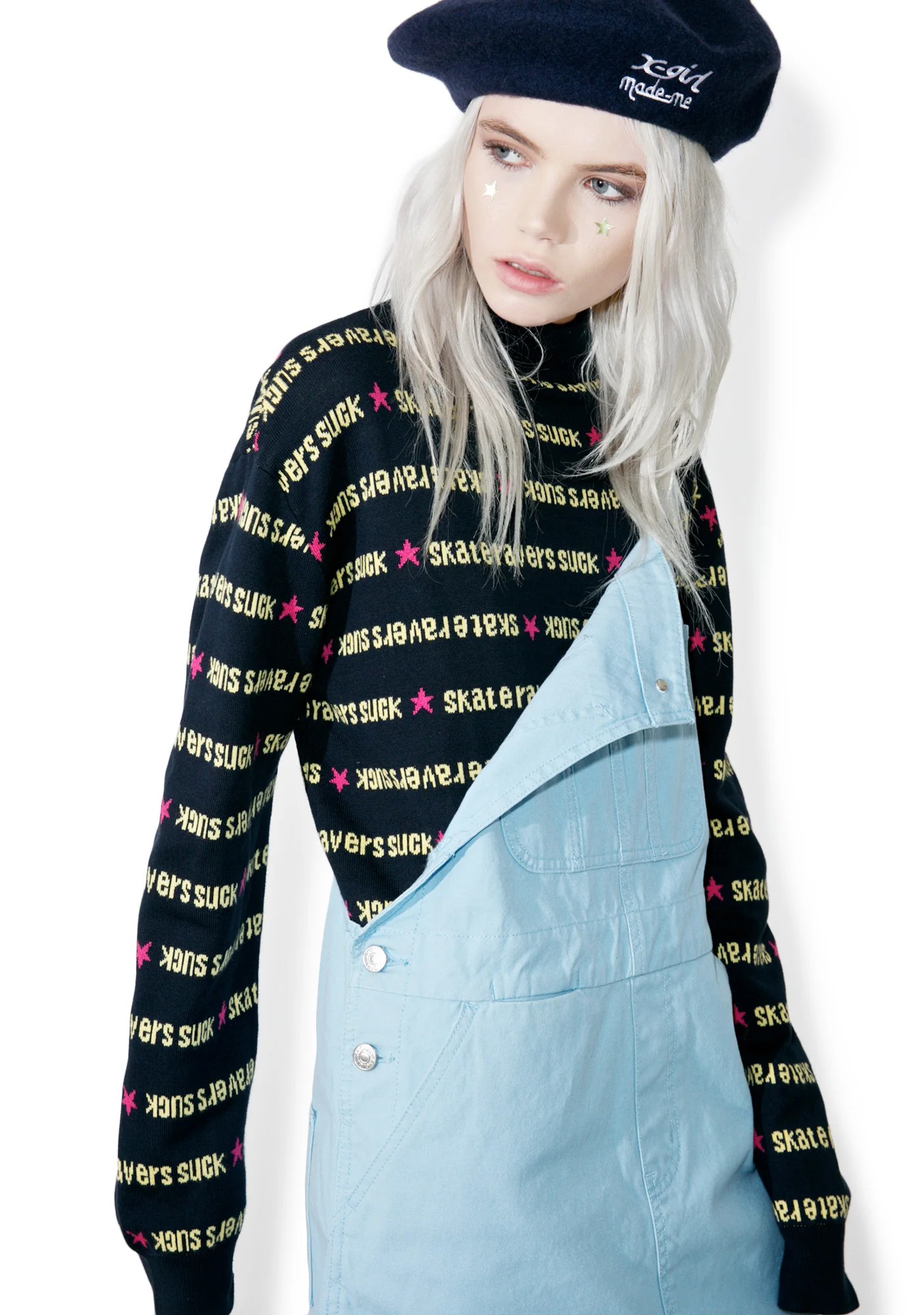 x X-Girl Navy Turtle Neck Sweater - Image 2