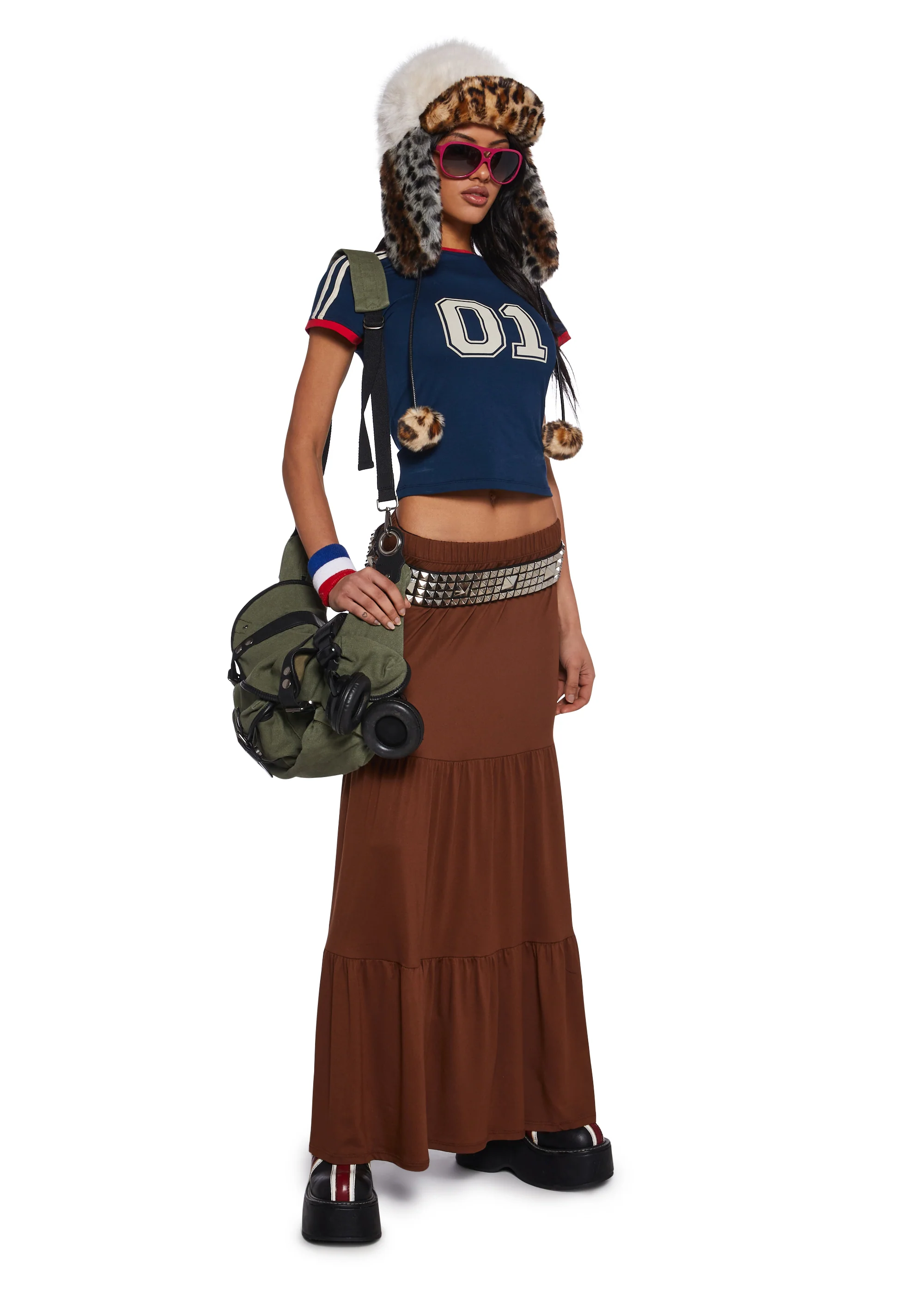 Y2K Beats Maxi Skirt - Brown - Image 2