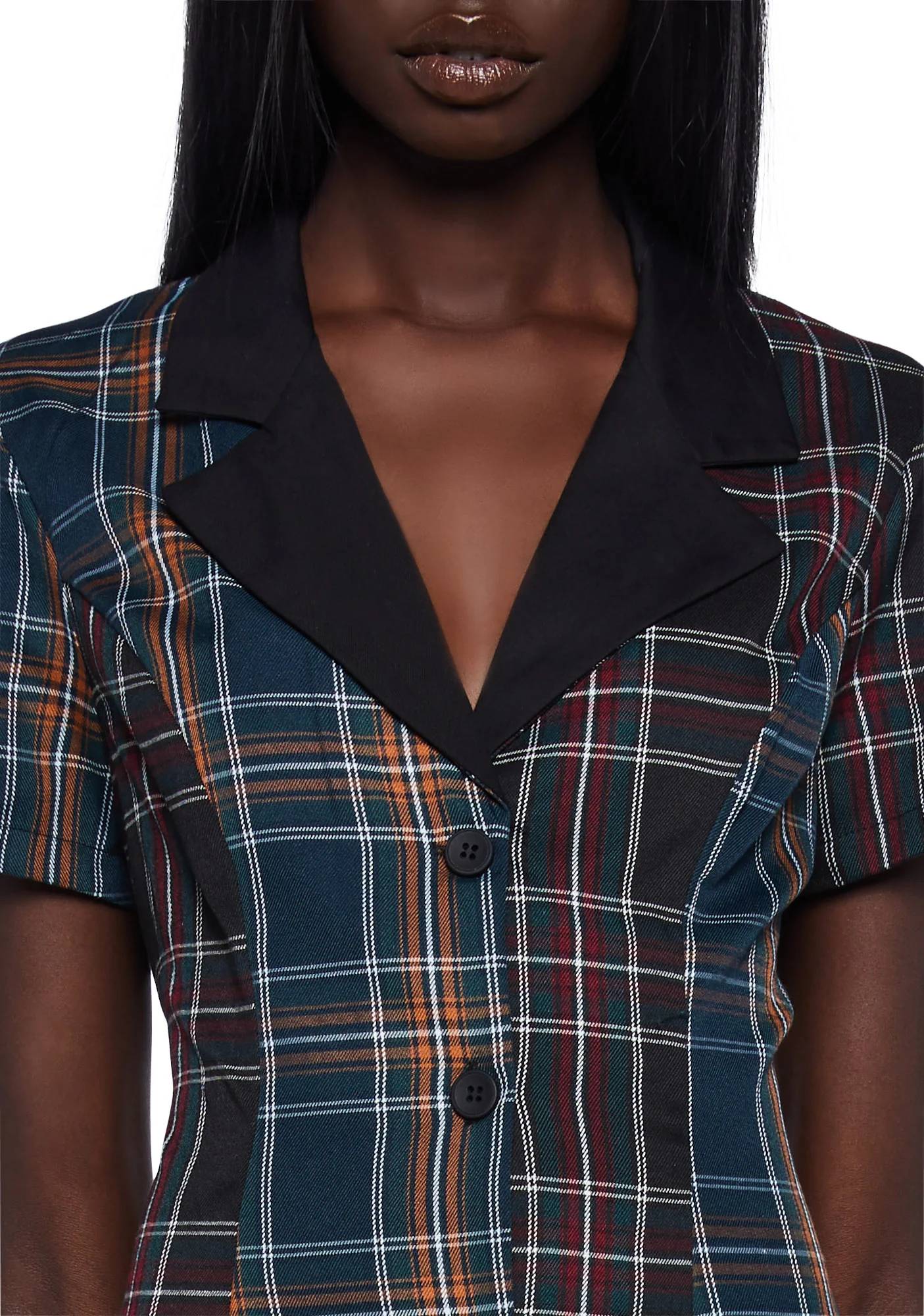 You Don't Exist Plaid Dress - Navy/Orange - Image 5