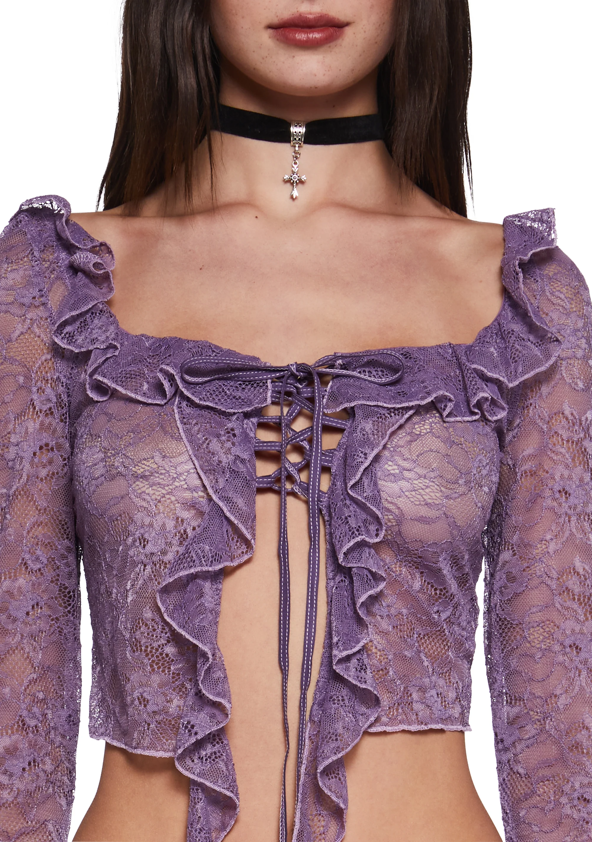 Your Vibe Attracts Lace Long Sleeve Top - Image 5