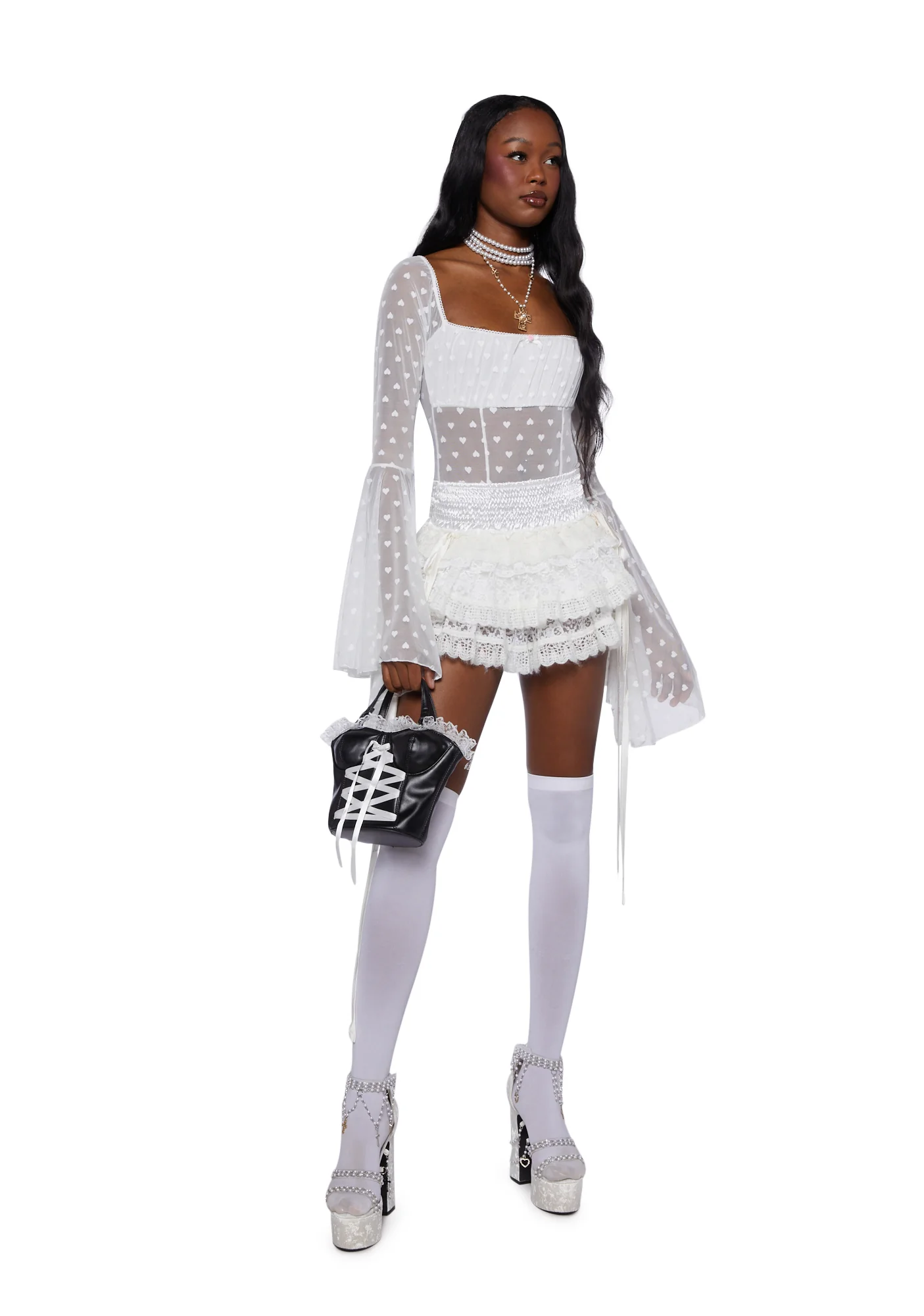 Yours Truly Mesh Bodysuit - White - Image 2